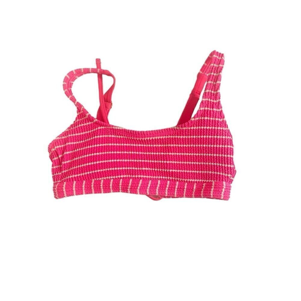 Xhilaration S Neon Pink white stripes bikini swim top lace up back‎
